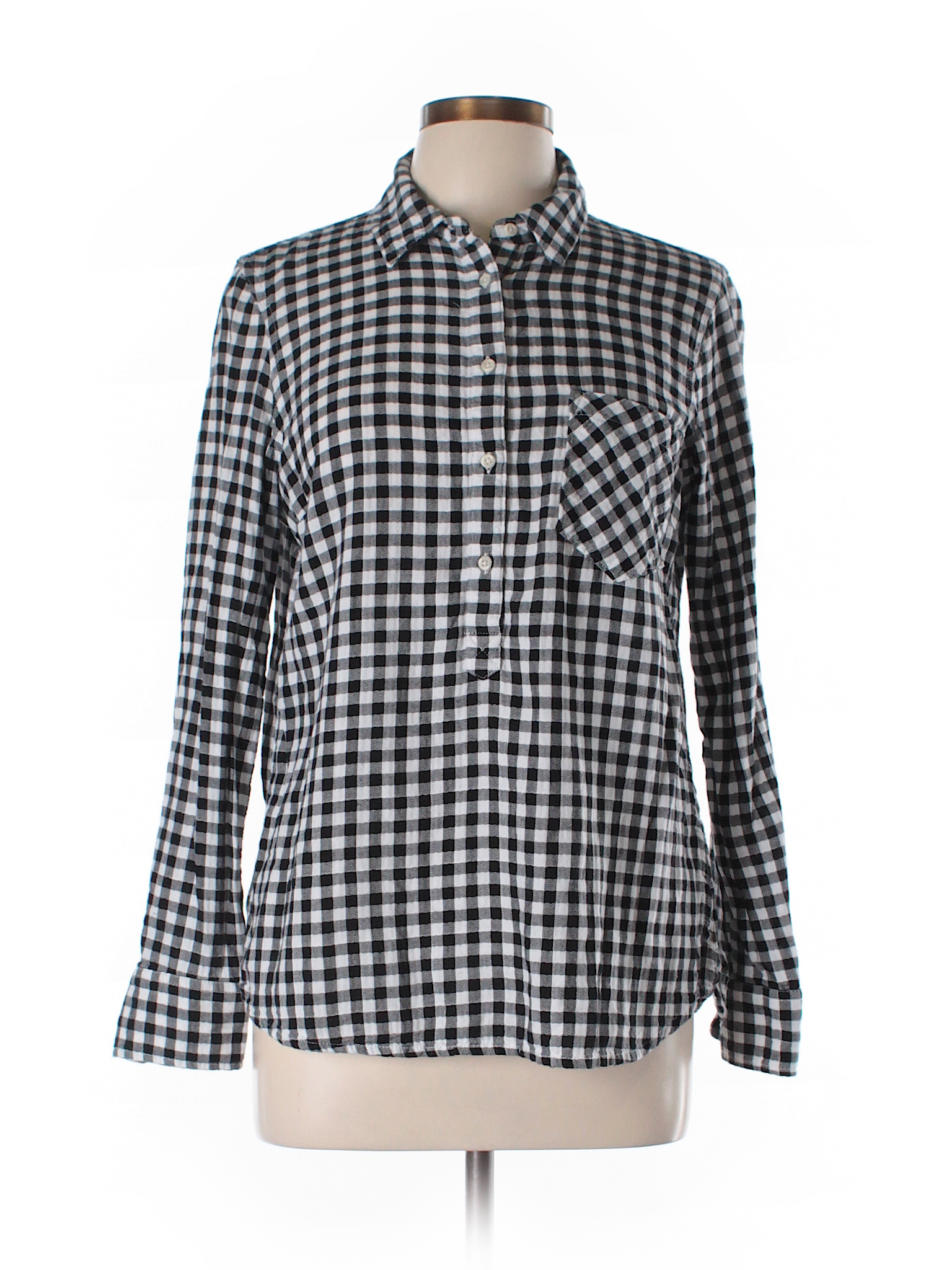 Merona 100% Cotton Checkered-gingham Black Long Sleeve Button-Down ...