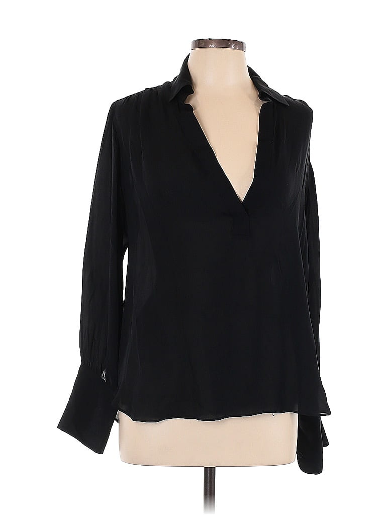 Nili Lotan 100% Silk Black Long Sleeve Silk Top Size L - photo 1