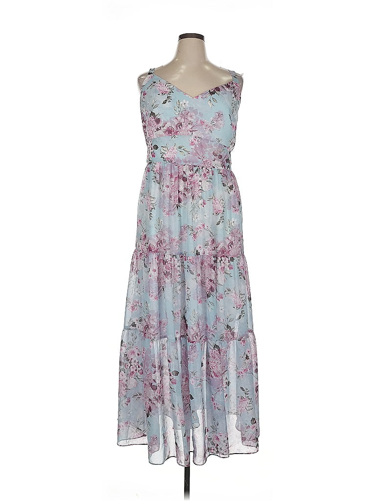 RACHEL Rachel Roy 100% Polyester Floral Blue Casual Dress Size 14 - photo 1