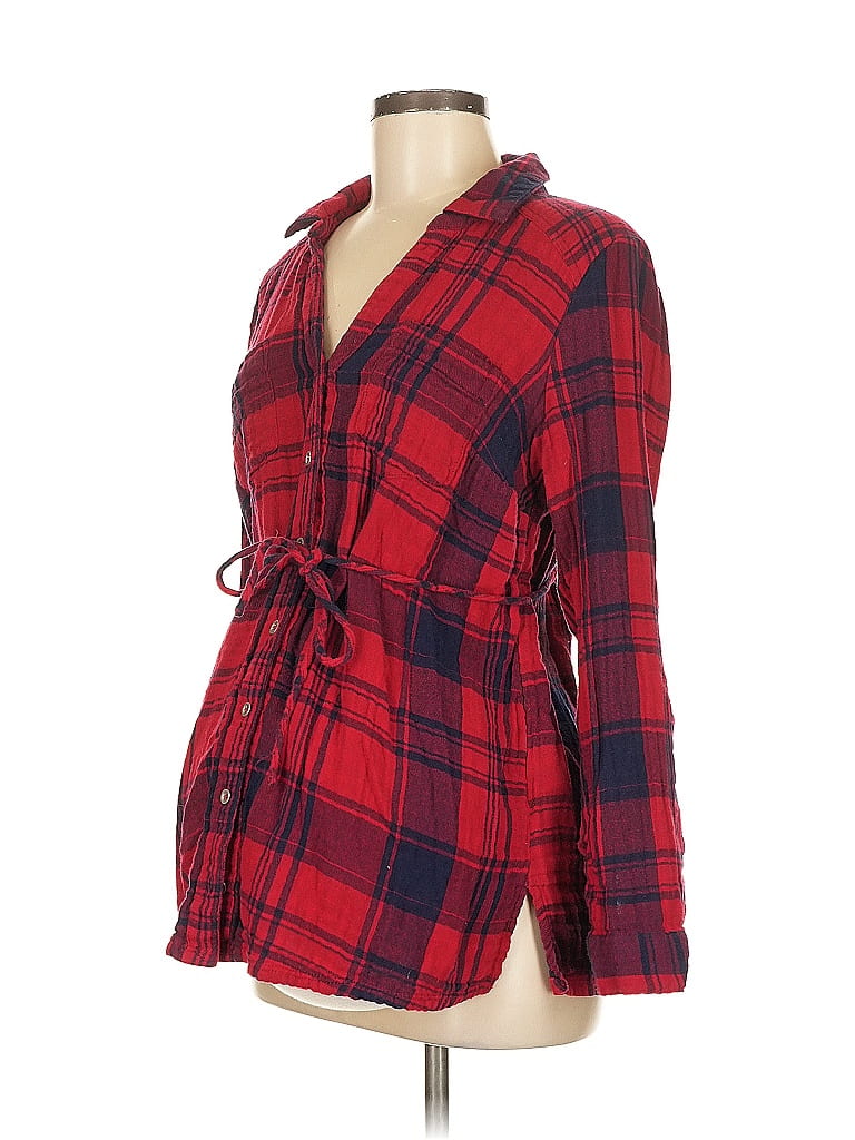 Motherhood 100% Cotton Plaid Red Long Sleeve Button-Down Shirt Size M - photo 1