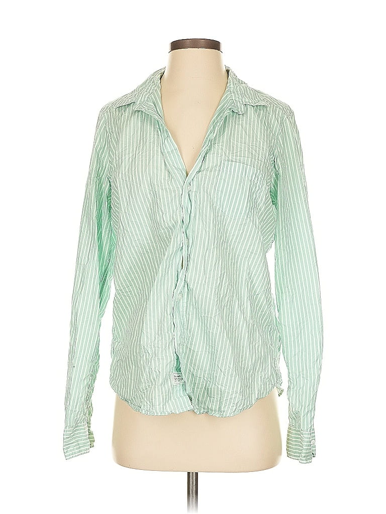 Frank & Eileen 100% Cotton Stripes Green Long Sleeve Blouse Size M - photo 1