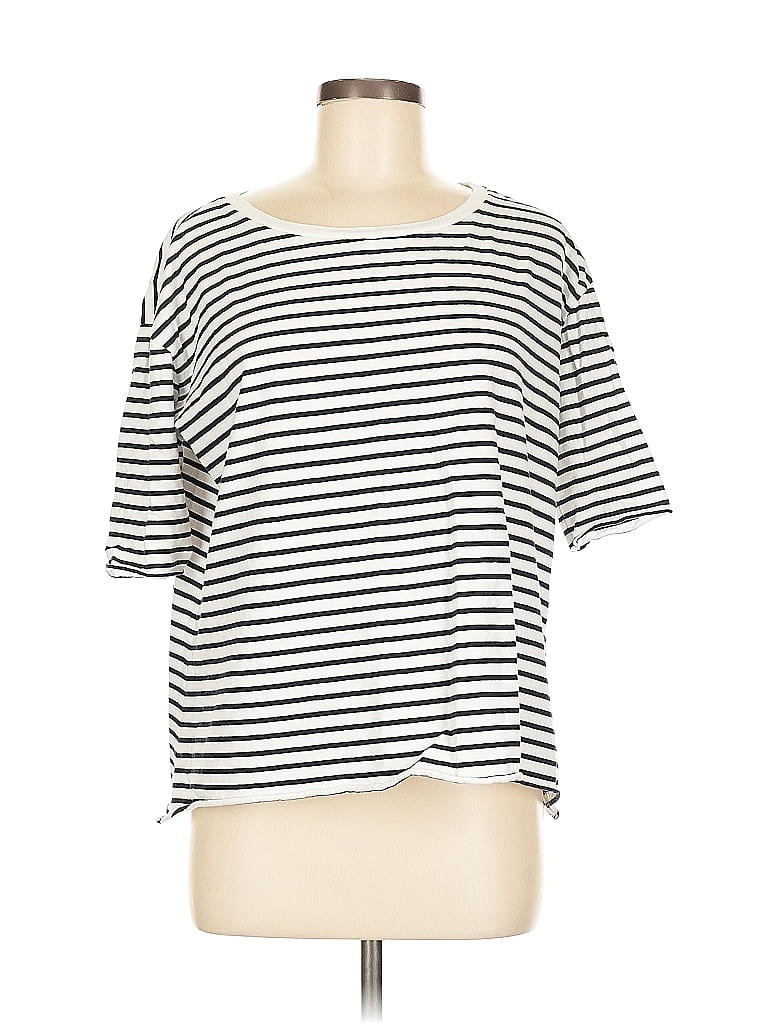 Frank & Eileen 100% Cotton Stripes Ivory Short Sleeve T-Shirt Size M - photo 1