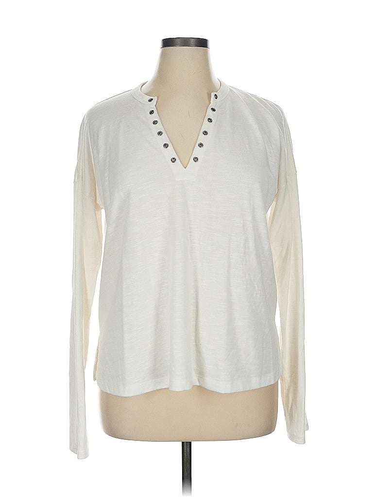 PAIGE Pre-owned Long Sleeve Top Ivory V Neck Tops In White