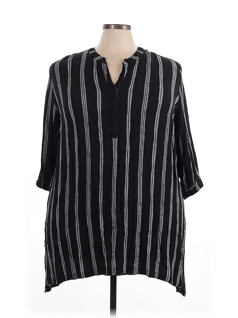 Ellos 100% Rayon Stripes Black 3/4 Sleeve Blouse Size 32 - photo 1