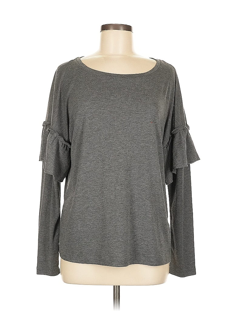 Pre-owned Sanctuary Long Sleeve Top Gray Cold Shoulder Neckline Tops