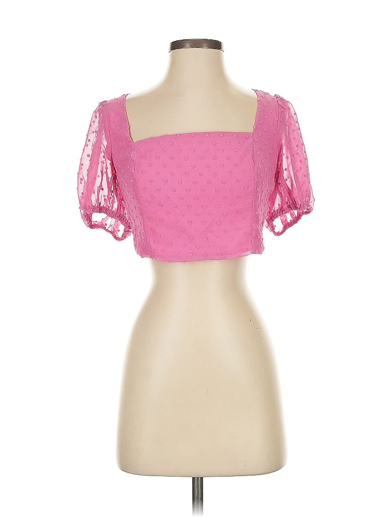 LULUS Pre-owned Short Sleeve Top Pink Sweetheart Neckline Tops