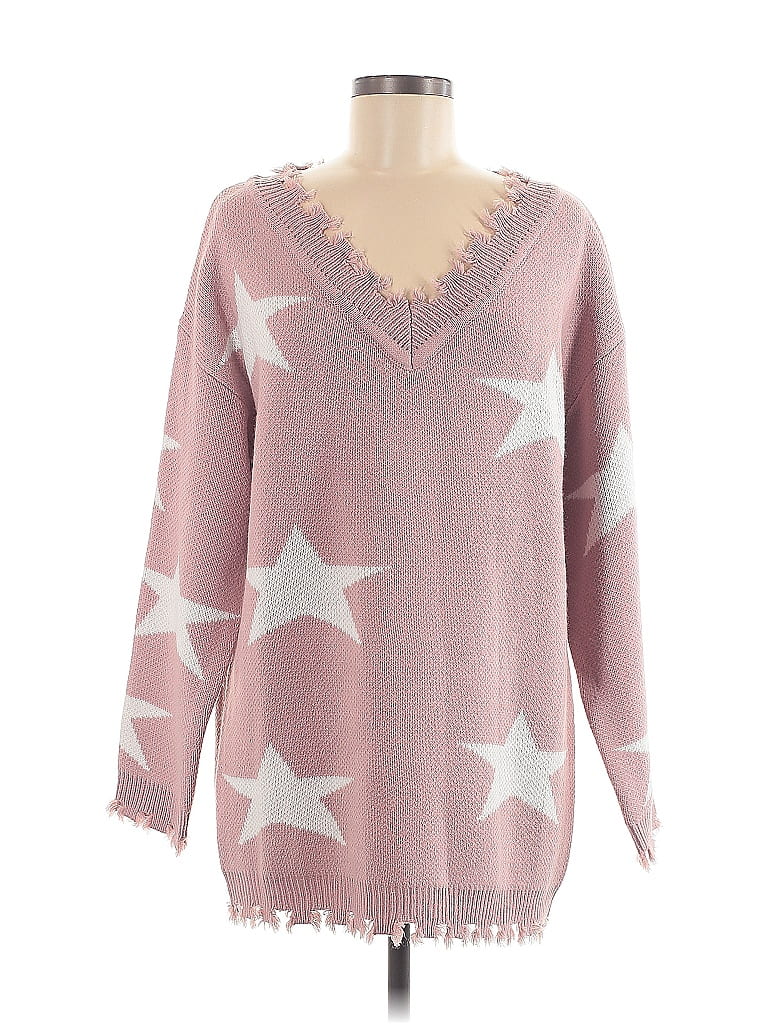 Macaron 100% Acrylic Stars Pink Pullover Sweater Size M - photo 1