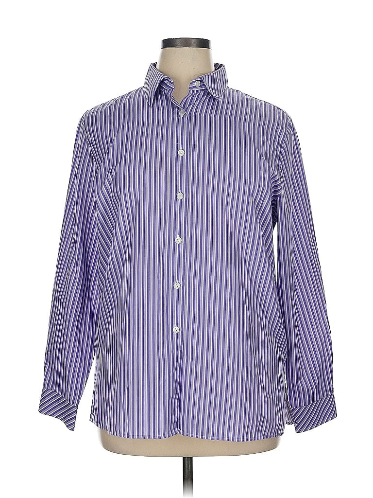 Foxcroft Stripes Blue Long Sleeve Button-Down Shirt Size 16 - photo 1