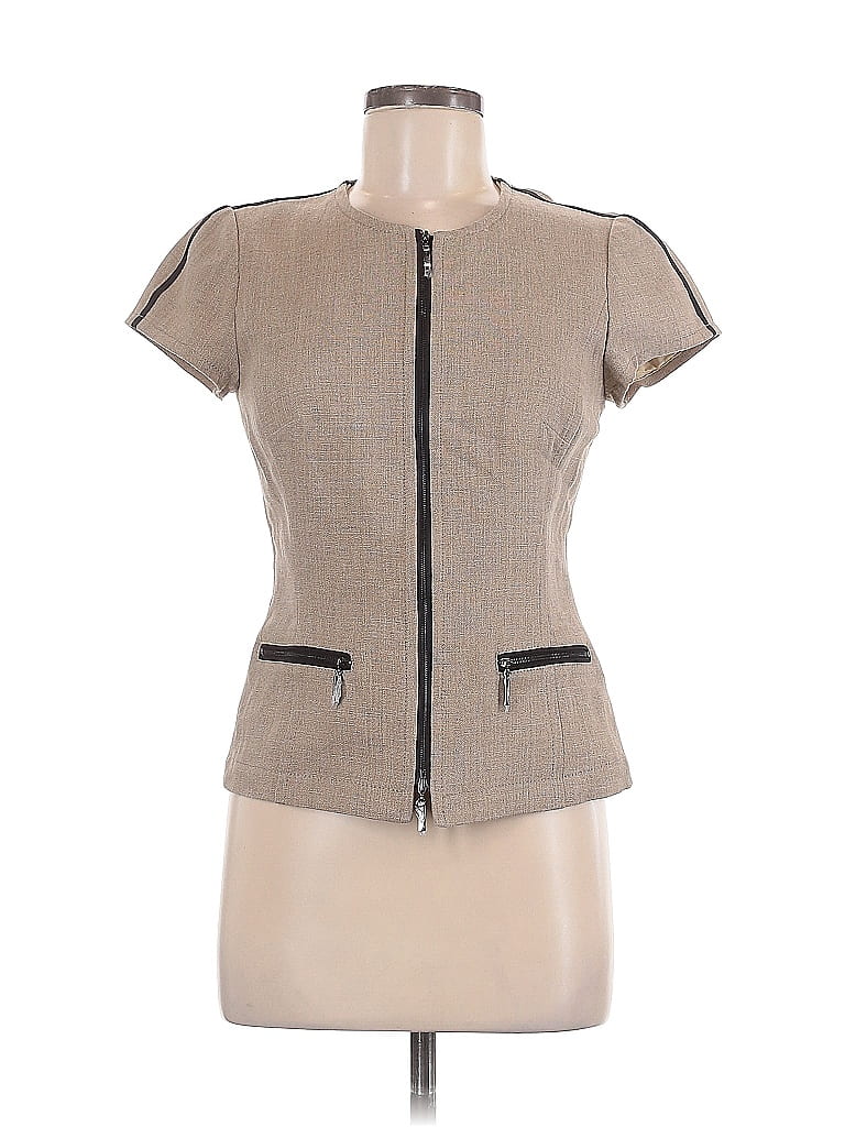 Worth 100% Linen Tan Short Sleeve Top Size 2 - photo 1