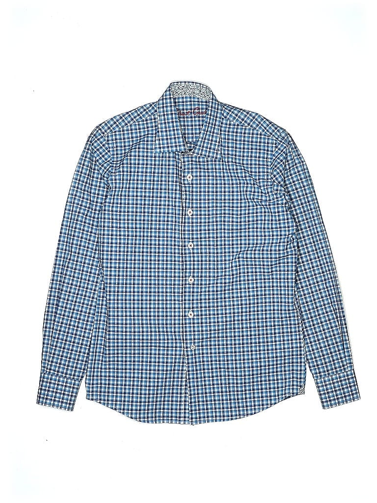 Robert Graham 100% Cotton Checkered-gingham Blue Long Sleeve Button-Down Shirt Size 14 (big kids) - photo 1