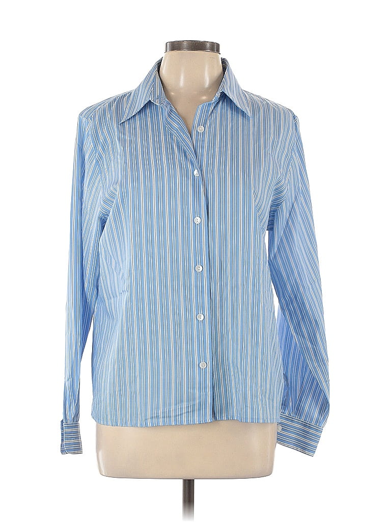 Foxcroft Stripes Blue Long Sleeve Button-Down Shirt Size 12 - photo 1