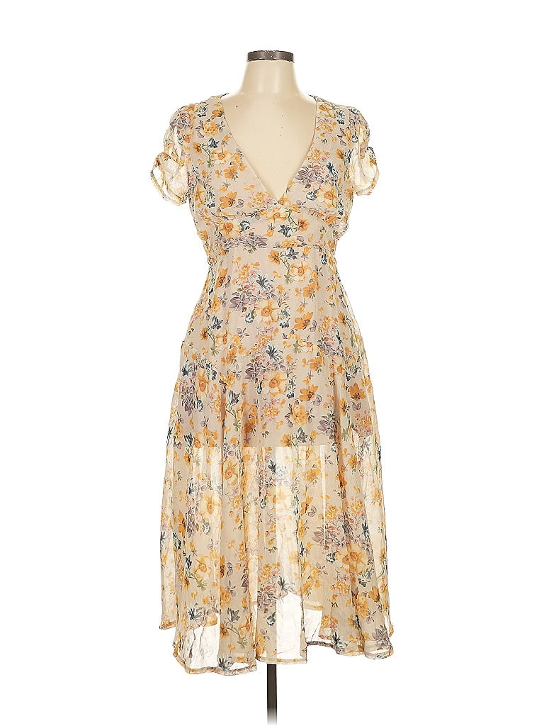 Hello Molly 100% Polyester Paisley Yellow Cocktail Dress Size 10 - photo 1
