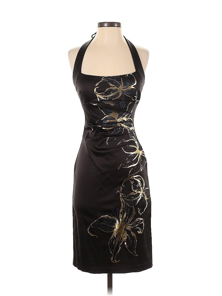 Cache 100% Polyester Graphic Brown Black Cocktail Dress Size 4 - photo 1