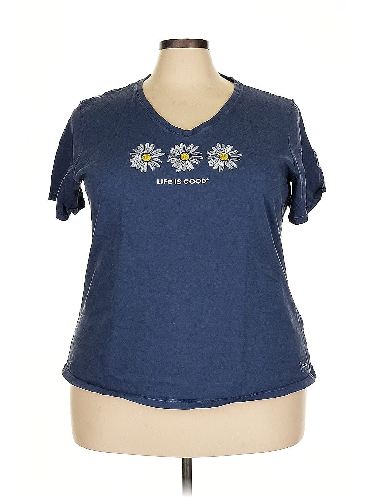 Life Is Good 100% Cotton Floral Blue Short Sleeve T-Shirt Size 3X - photo 1