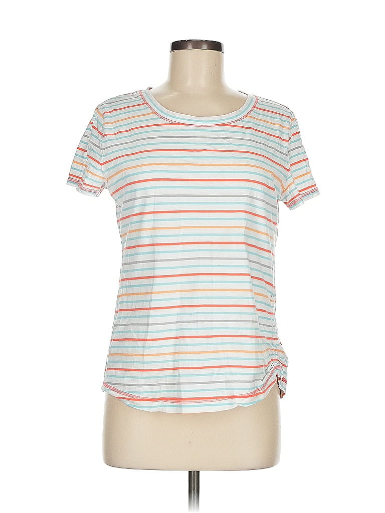 T by Talbots Stripes White Short Sleeve T-Shirt Size M - photo 1
