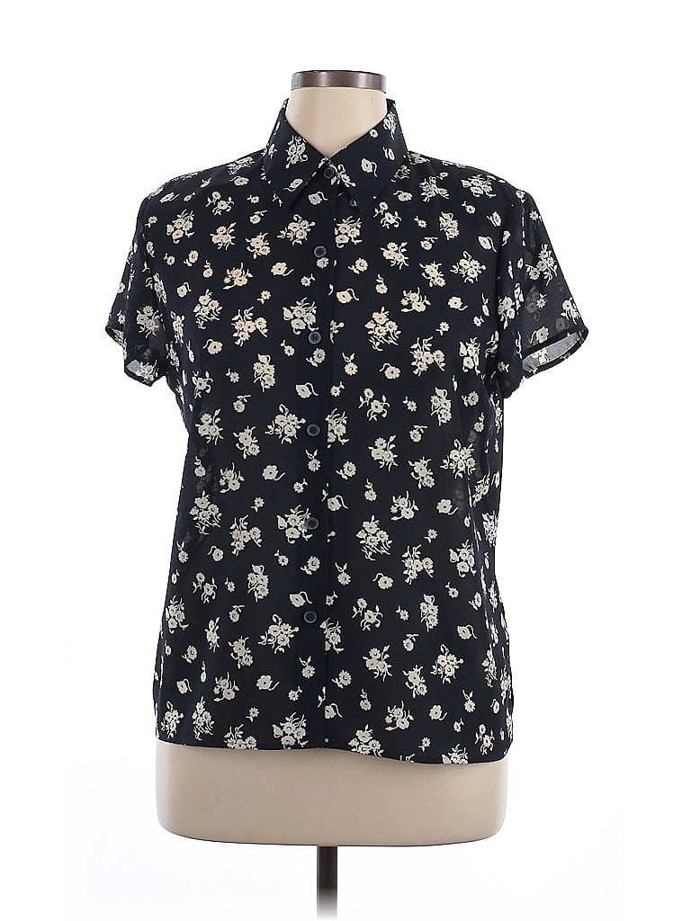 Chaus 100% Polyester Floral Black Short Sleeve Blouse Size 14 - photo 1