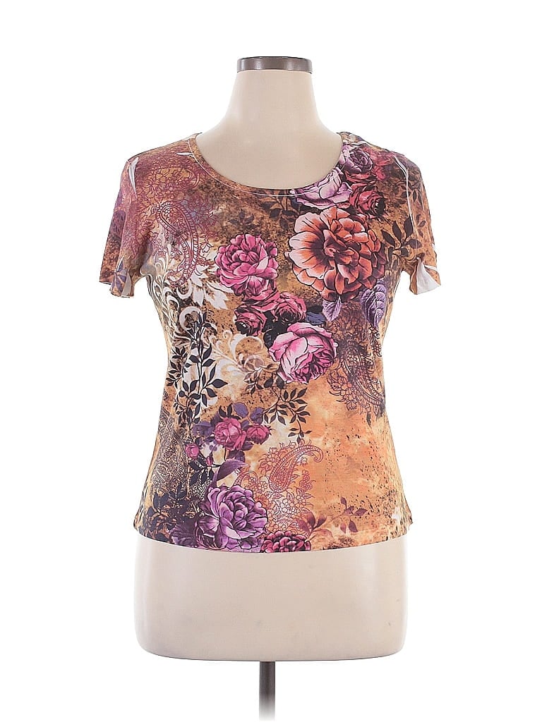 Katie's Kloset 100% Polyester Floral Brown Short Sleeve T-Shirt Size XL - photo 1
