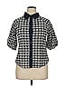 Gracia 100% Polyester Houndstooth Blue Short Sleeve Blouse Size XL - photo 1