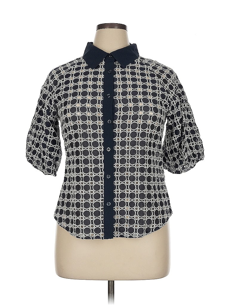Gracia 100% Polyester Houndstooth Blue Short Sleeve Blouse Size XL - photo 1