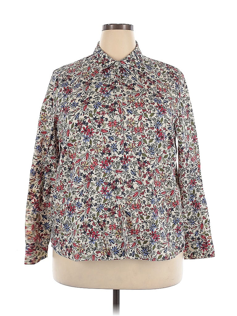 Foxcroft 100% Cotton Floral Ivory Long Sleeve Button-Down Shirt Size 20 - photo 1