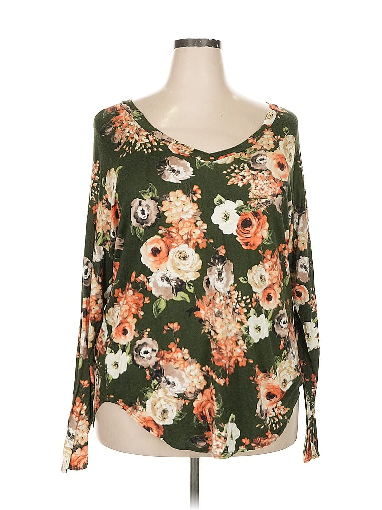 Cool Melon Floral Green 3/4 Sleeve T-Shirt Size 2X - photo 1