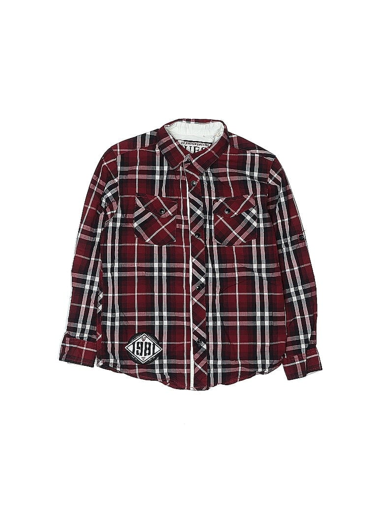 Guess 100% Cotton Plaid Burgundy Long Sleeve Button-Down Shirt Size 7 (big kids) - photo 1