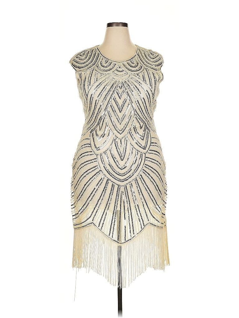 Unique Vintage 100% Polyester Silver Cocktail Dress Size 2X - photo 1