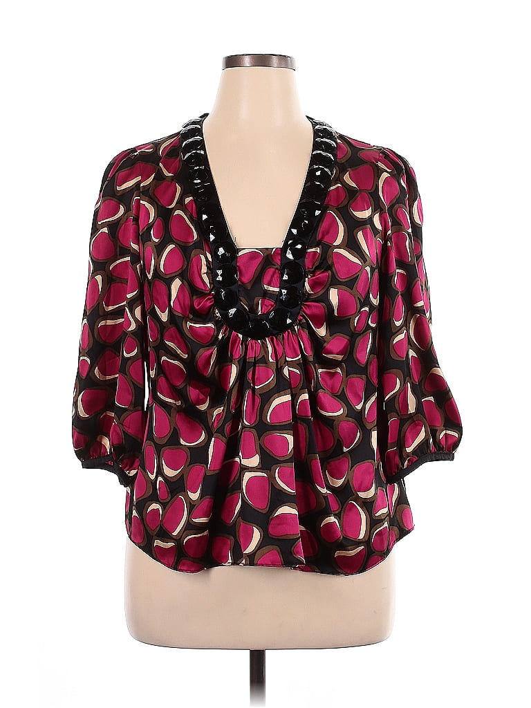 ECI 100% Silk Burgundy Pink 3/4 Sleeve Silk Top Size 14 - photo 1