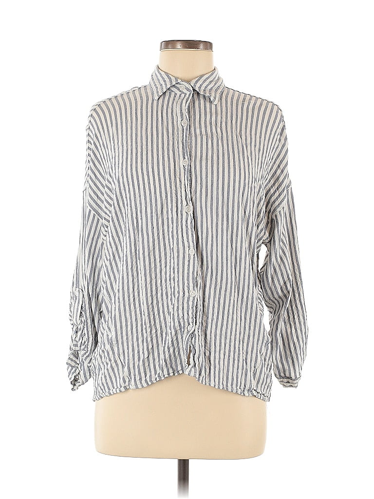 Pre-owned Max Studio Long Sleeve Button Down Shirt In Silver