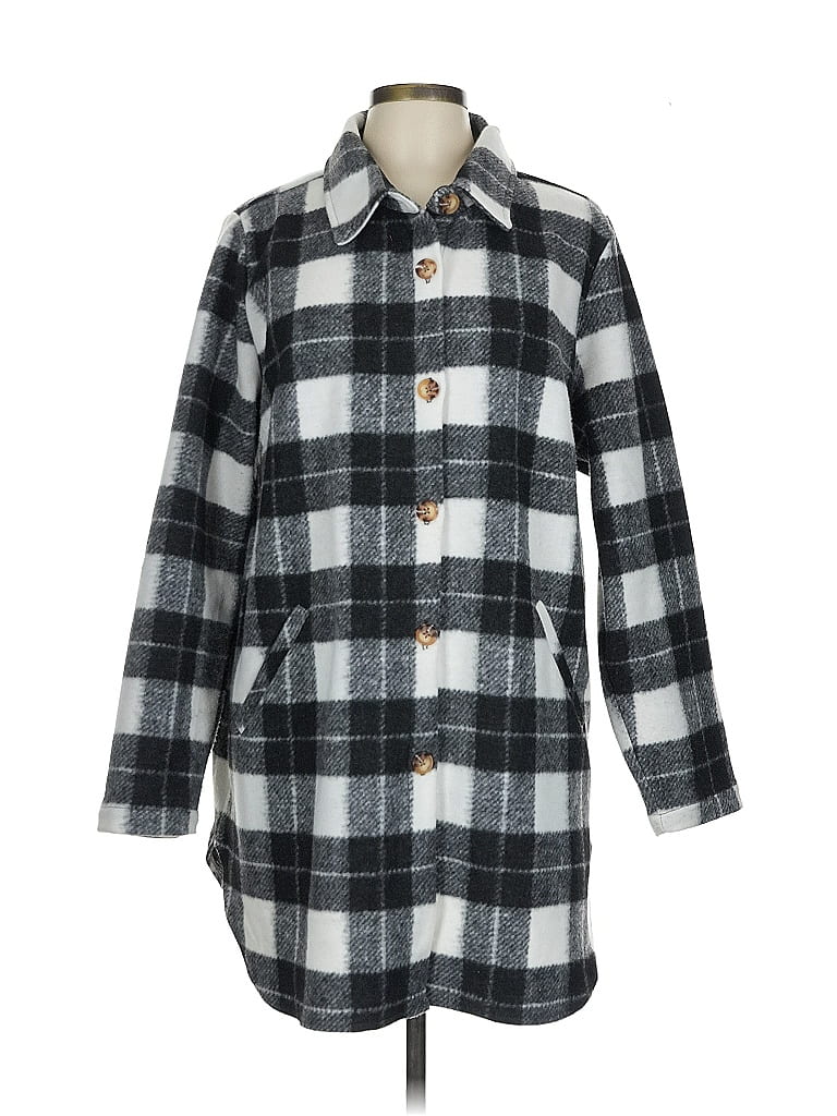 Belle By Kim Gravel Plaid Black Gray Coat Size L - photo 1