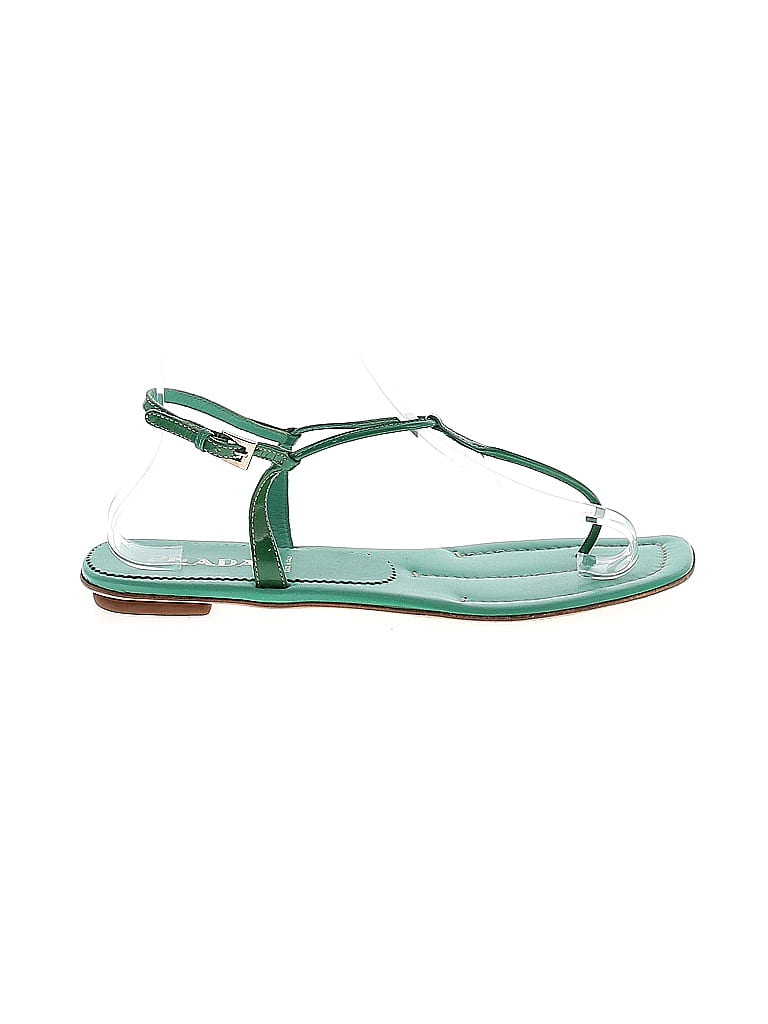 Prada 100% Leather Green Sandals Size EU 37 1/2 - photo 1