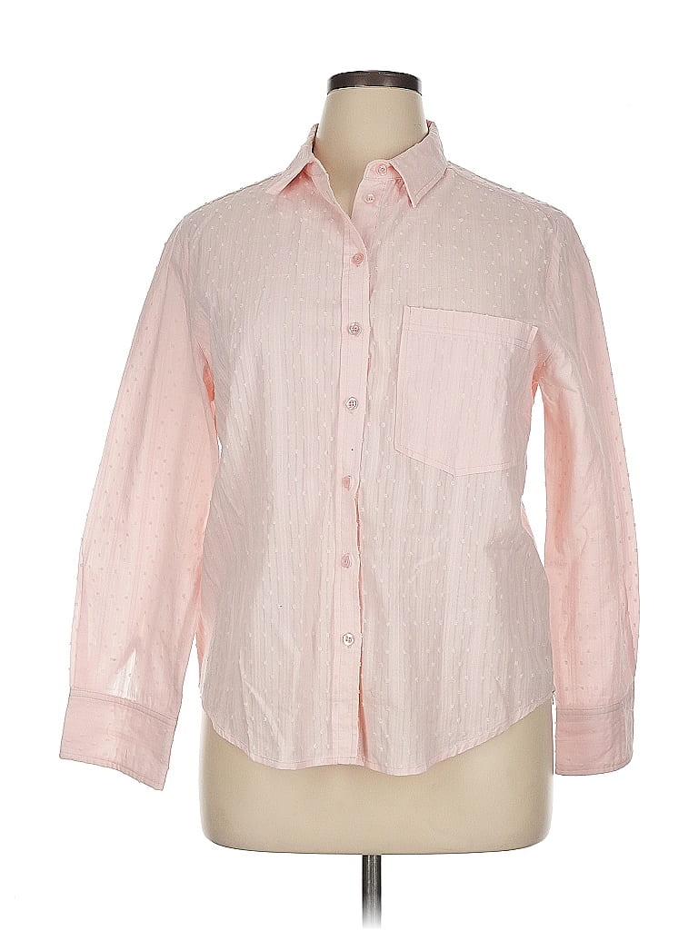 Joy Joy 100% Cotton Pink 3/4 Sleeve Button-Down Shirt Size XL - photo 1