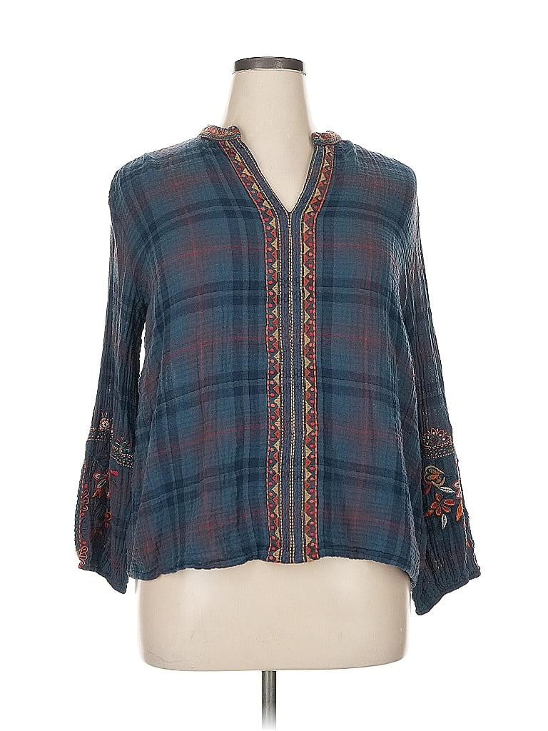 Johnny Was Blue 3/4 Sleeve Blouse Size XL - photo 1