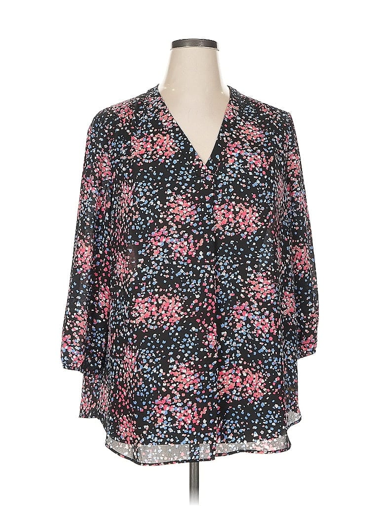 Pre-owned Jones New York Signature 3/4 Sleeve Blouse In Black
