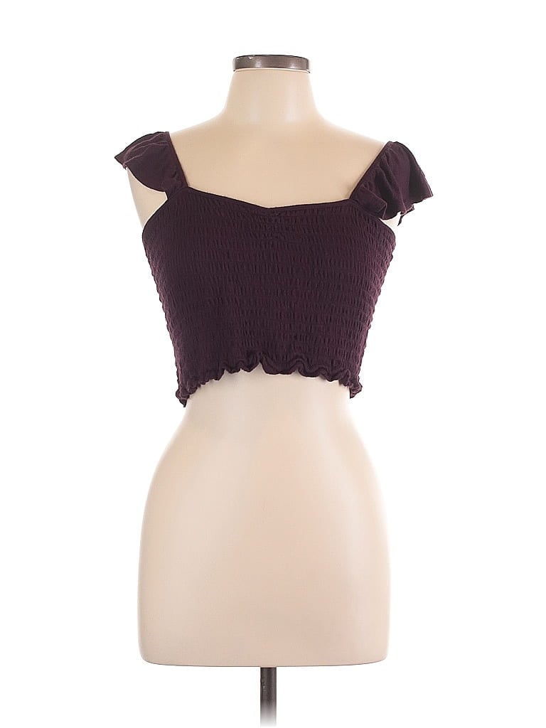 Click to view more detailed imagery on our partner's website Pre-owned Wild Fable Short Sleeve Top Burgundy Sweetheart Neckline Tops