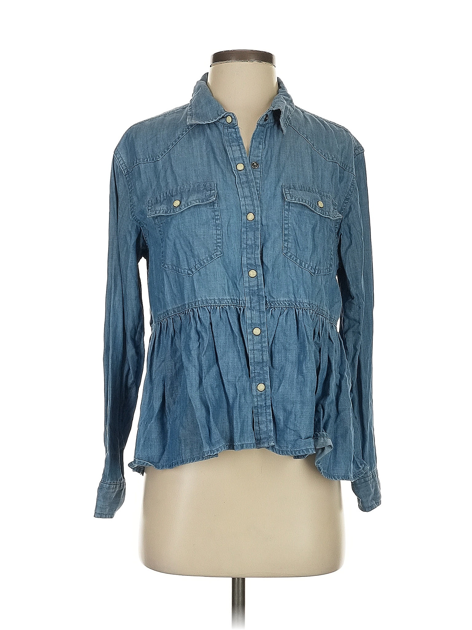 Lucky Brand 100% Lyocell Blue Long Sleeve Button-Down Shirt Size S