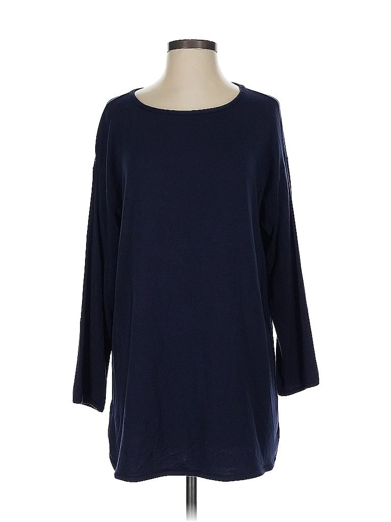 Pre-owned Eileen Fisher 3/4 Sleeve Top Blue Boatneck Tops