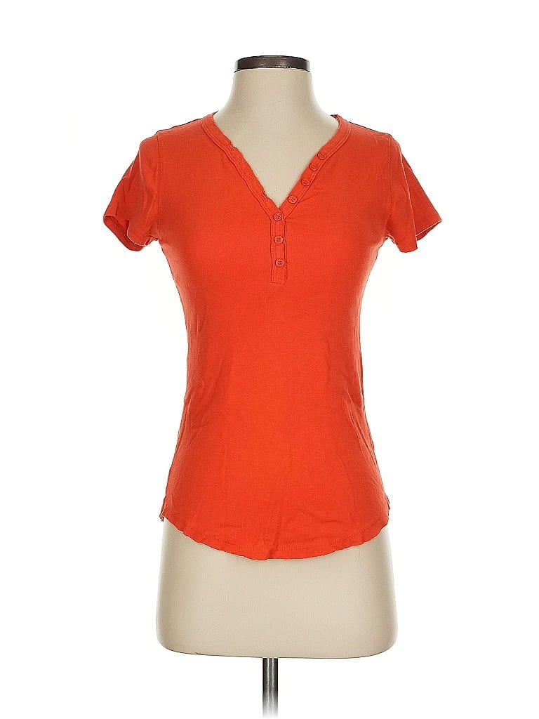Pre-owned Pure And Good Short Sleeve Top Orange V Neck Tops