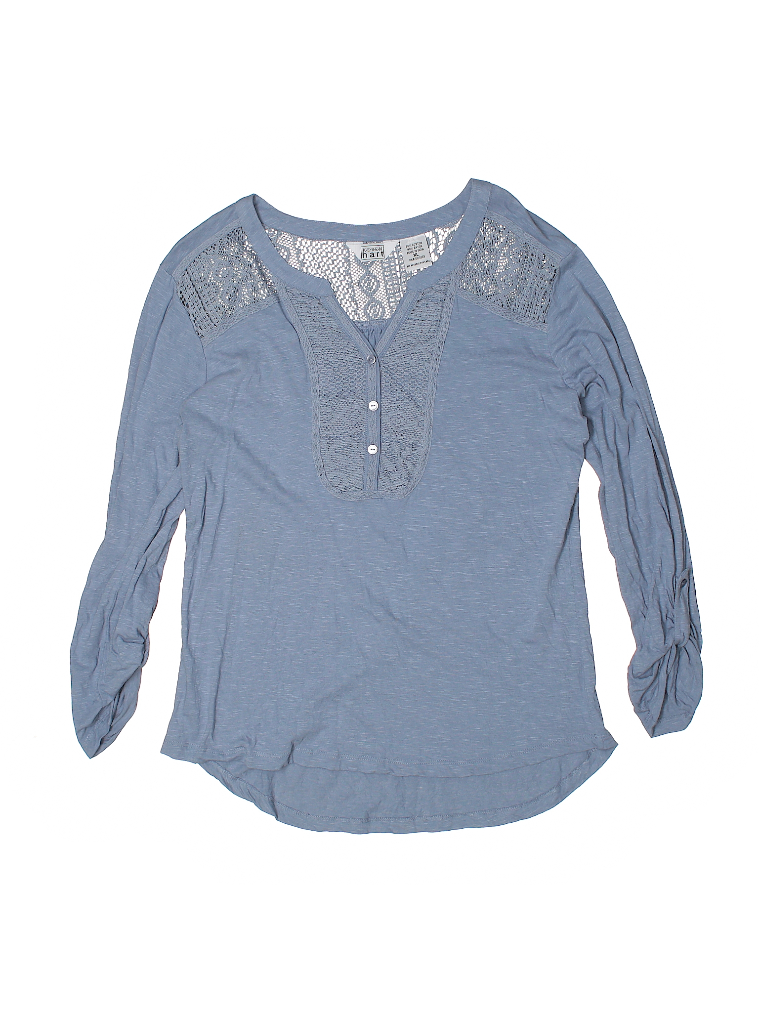 Keren Hart Keren Hart Lace Blue Long Sleeve Henley Size XL 66 off 