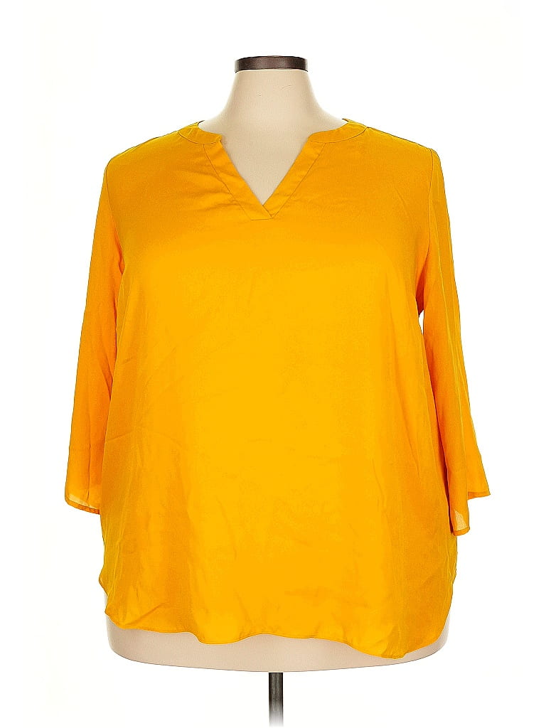 Chaus 100% Polyester Yellow 3/4 Sleeve Blouse Size 2X - photo 1