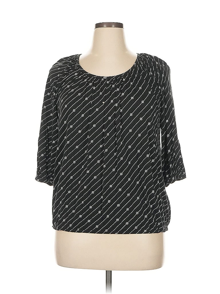 Pre-owned Michael Michael Kors 3/4 Sleeve Top Black Scoop Neck Tops