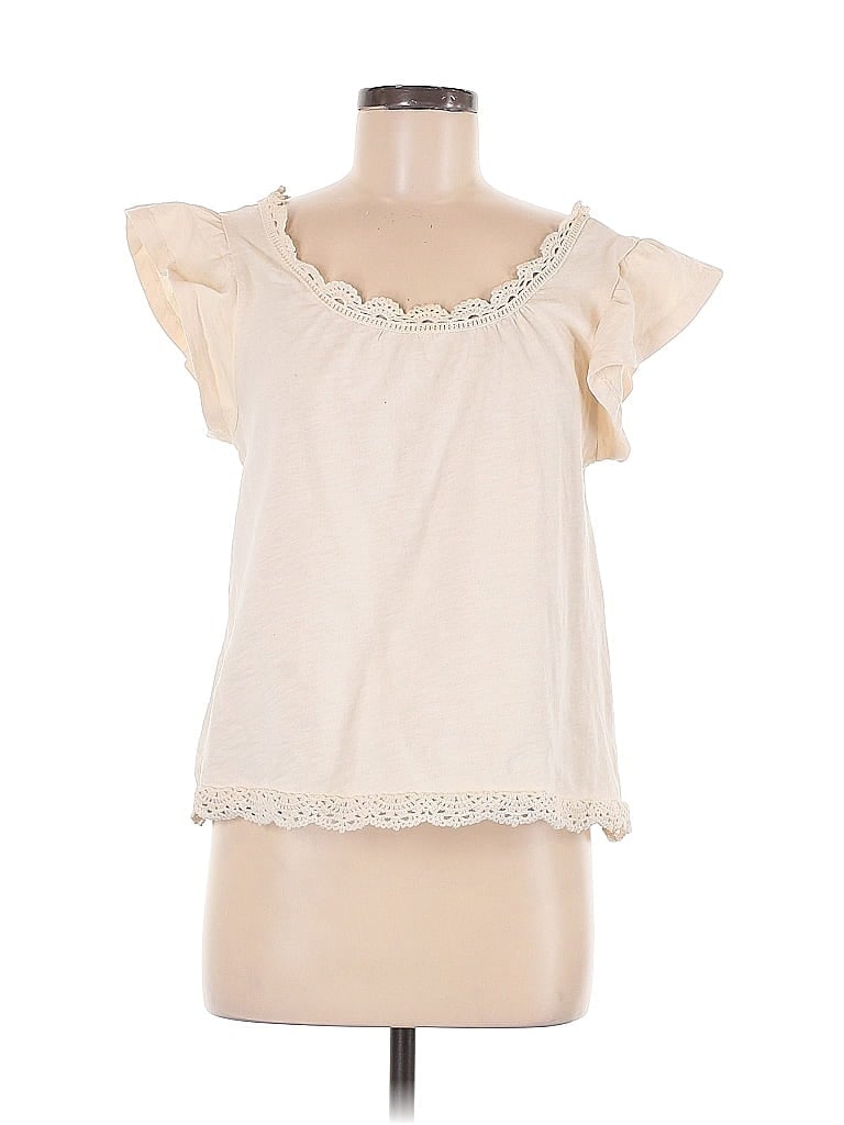 DESIGN HISTORY Pre-owned Short Sleeve Top Ivory Sweetheart Neckline Tops In White