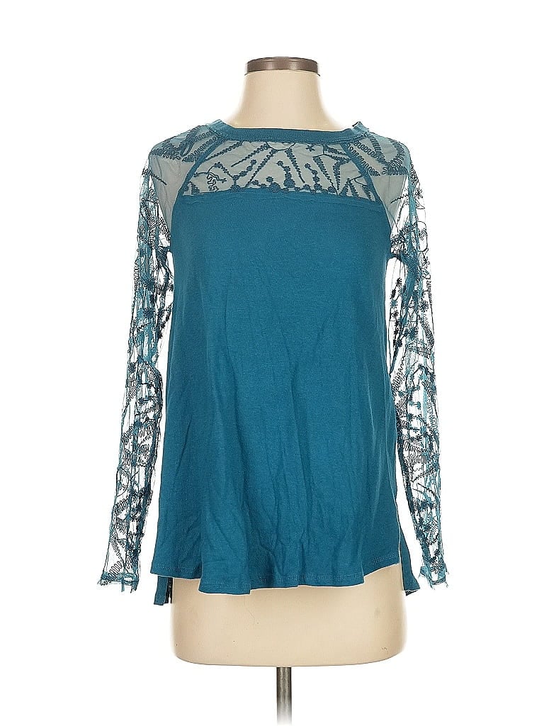 Pre-owned Free People Long Sleeve Blouse In Blue