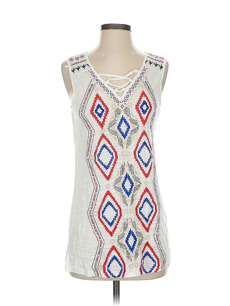 Pre-owned Neiman Marcus Sleeveless Top White Keyhole Neckline Tops
