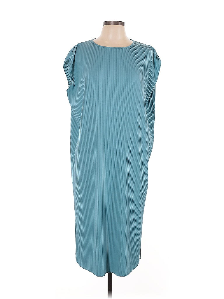 Uniqlo 100% Other Solid Teal Casual Dress Size L - photo 1