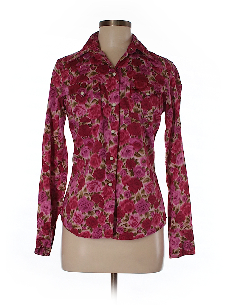Lucky Brand 100% Cotton Floral Red Long Sleeve Button-Down Shirt Size M ...