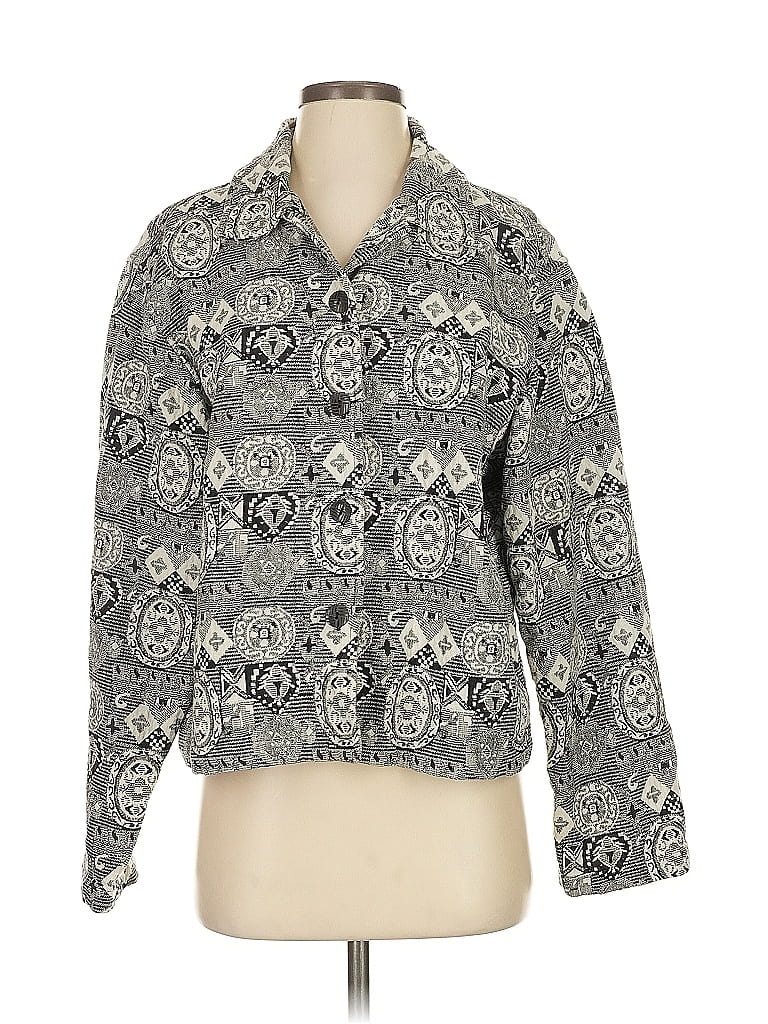Chico's Design 100% Cotton Print Gray Jacket Size L - photo 1