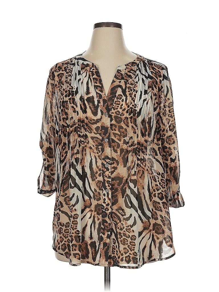 Chaus 100% Polyester Animal Print Brown 3/4 Sleeve Blouse Size XL - photo 1