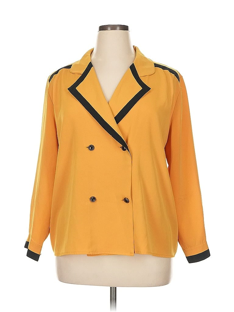 Chaus 100% Polyester Color Block Yellow 3/4 Sleeve Blouse Size 16 - photo 1