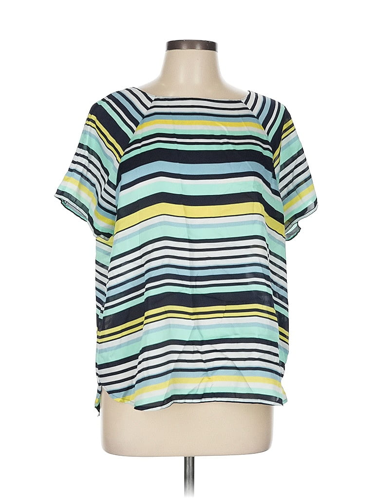 Pre-owned The Limited Short Sleeve Top Teal Stripes Pattern Boatneck Tops In Blue